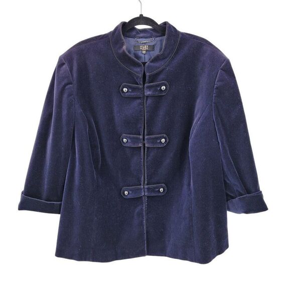 Alex Marie Womens Navy Blue Velour Band Blazer Jacket Sz 24W Military Velvet - Picture 10 of 10